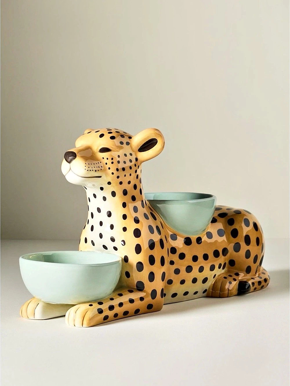 Anthropologie Germain Leopard Double Nut Bowl Tray Brown & Green
